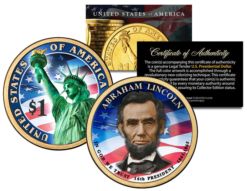 COLORIZED 2-sided 2010 ABRAHAM LINCOLN Presidential $1 Dollar US President Coin-1