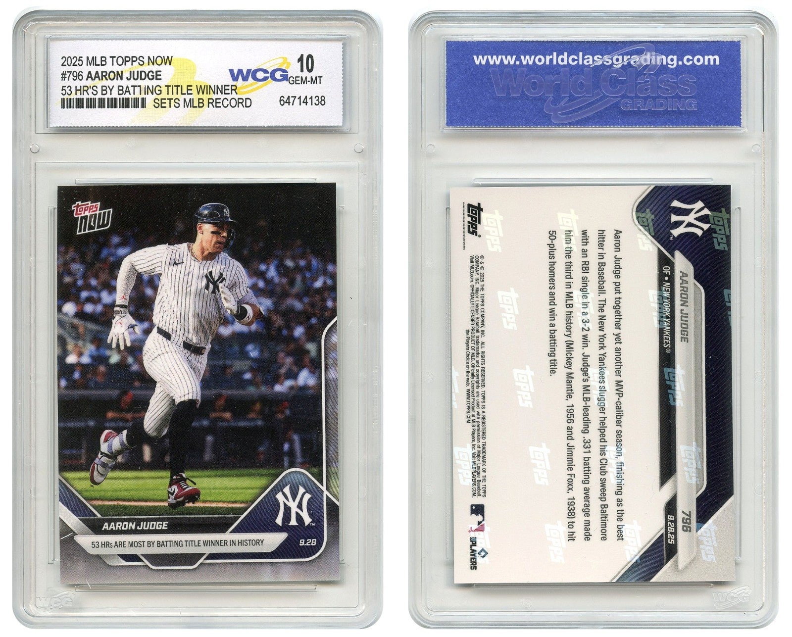 2025 Topps Now AARON JUDGE 53 HRs by Batting Title Winner Card #796 GEM MINT 10-2