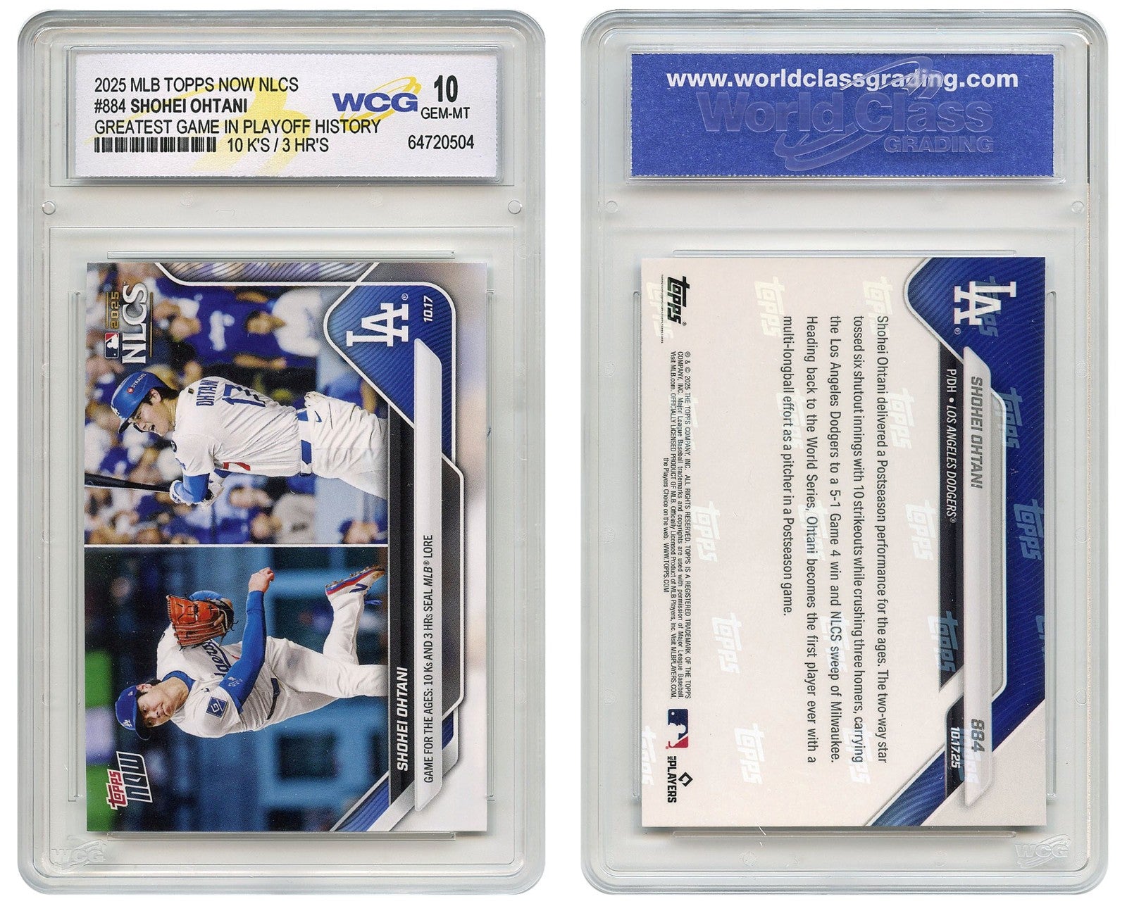 2025 Topps SHOHEI OHTANI Greatest Game in Playoff History Card #884 GEM-MINT 10