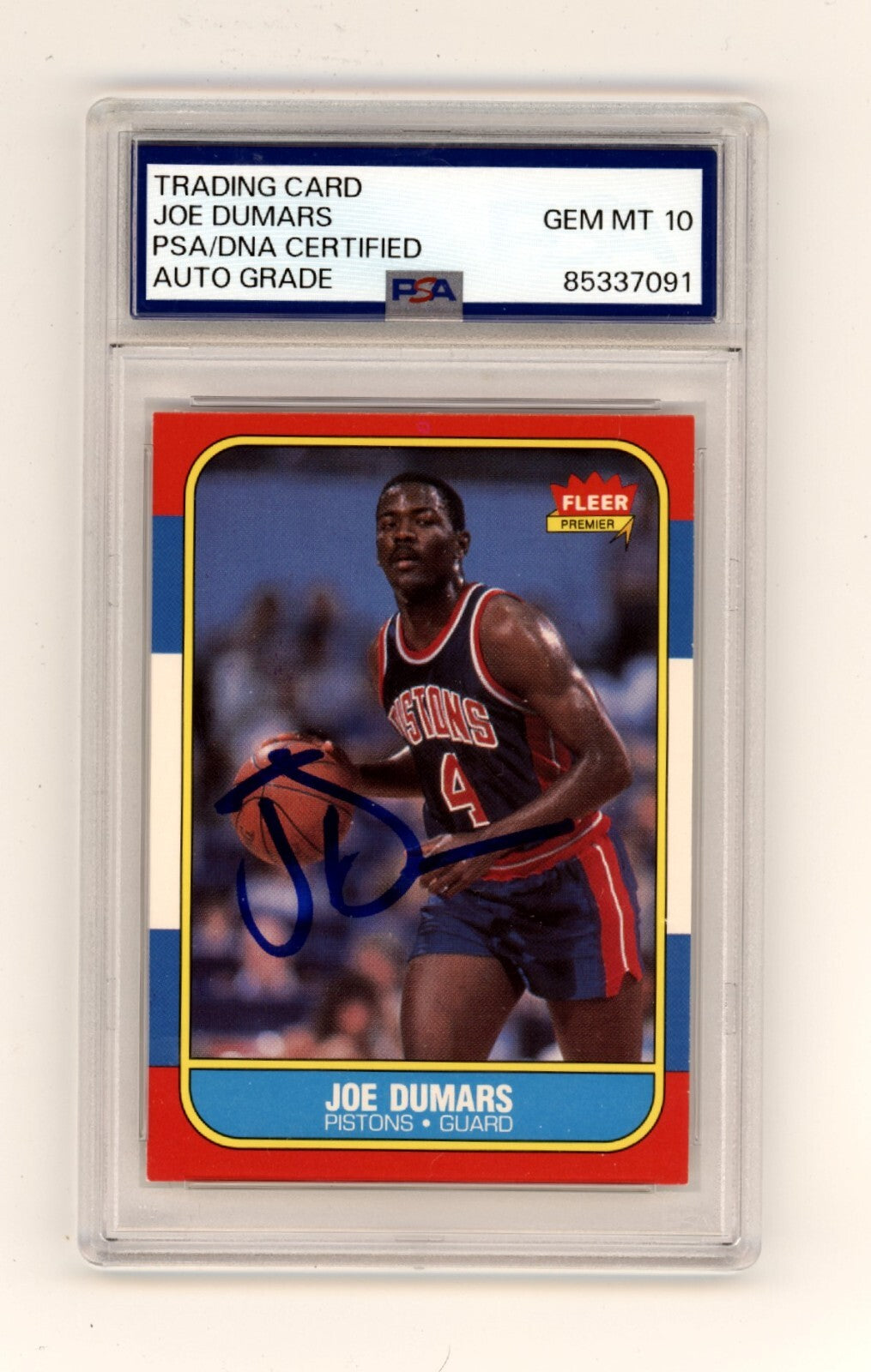 Joe Dumars 1986-87 Fleer #27 Signed Rookie RC PSA 10 Auto Detroit Pistons-1