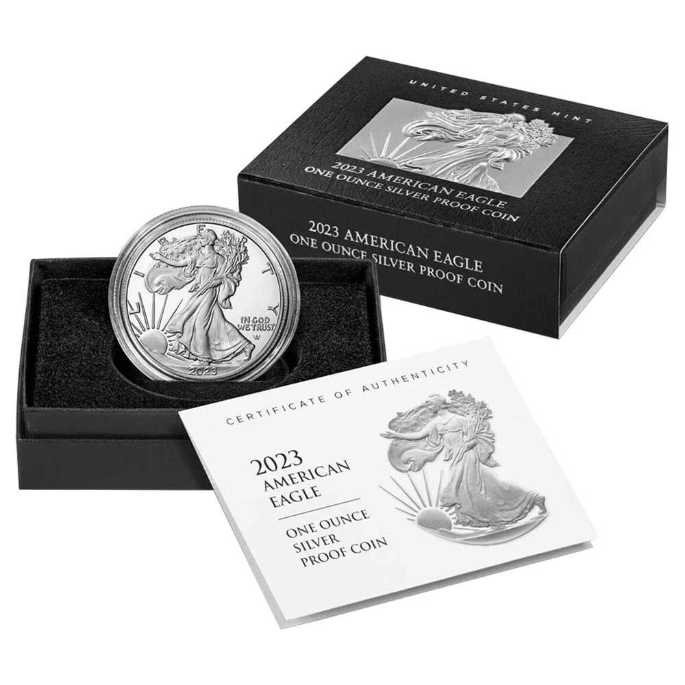Moneda American Silver Eagle de 1 oz de $1 2023-W con caja, OGP y certificado de autenticidad-1