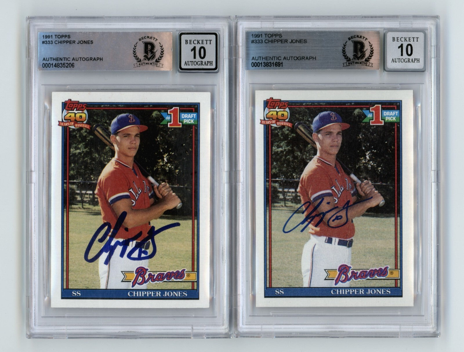 Chipper Jones 1991 Topps #333 Rookie RC Signed Beckett BGS 10 Auto Braves-1
