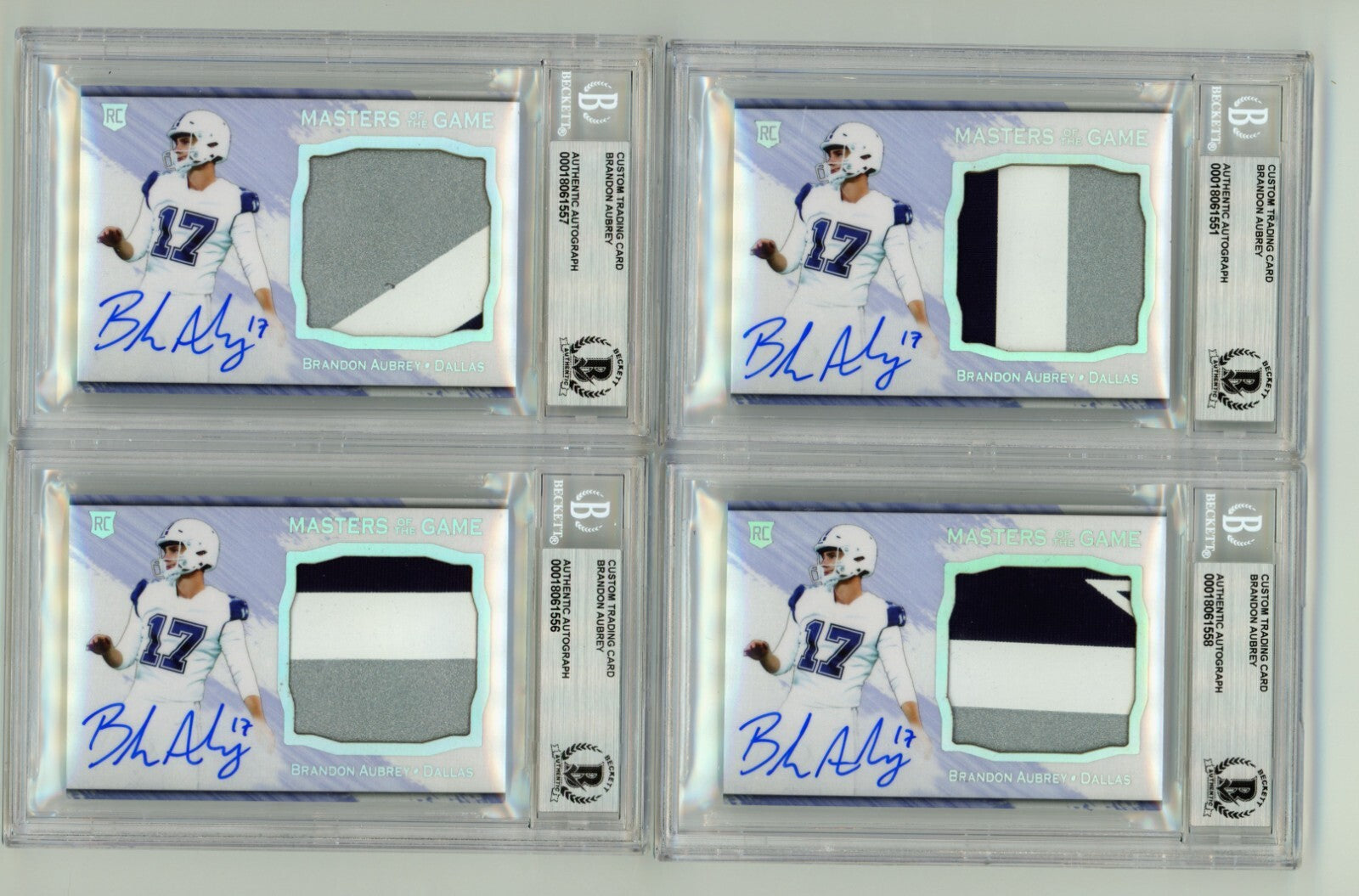 Brandon Aubrey 2023 Hits Memorabilia Silver H RPA Patch Auto RC #/17 BGS BAS-3