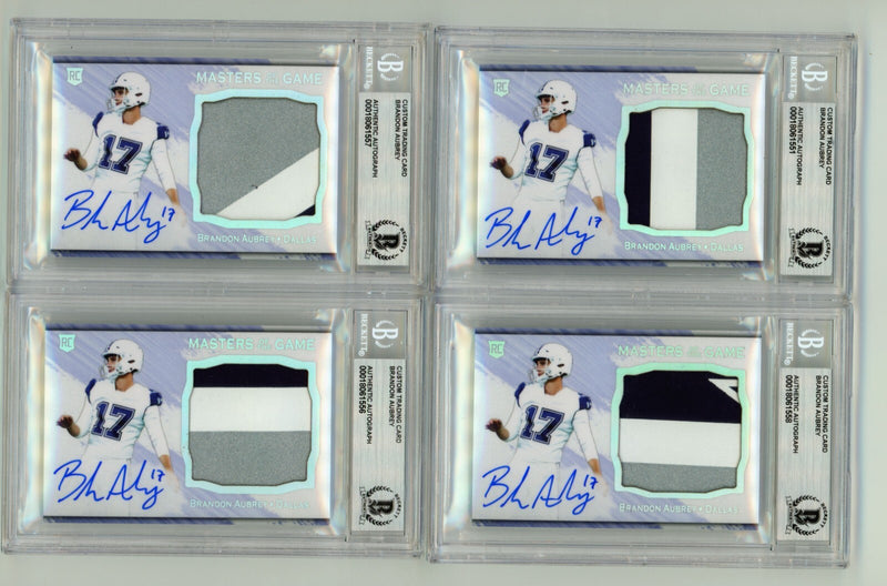 Brandon Aubrey 2023 Hits Memorabilia Silver H RPA Patch Auto RC #/17 BGS BAS-3