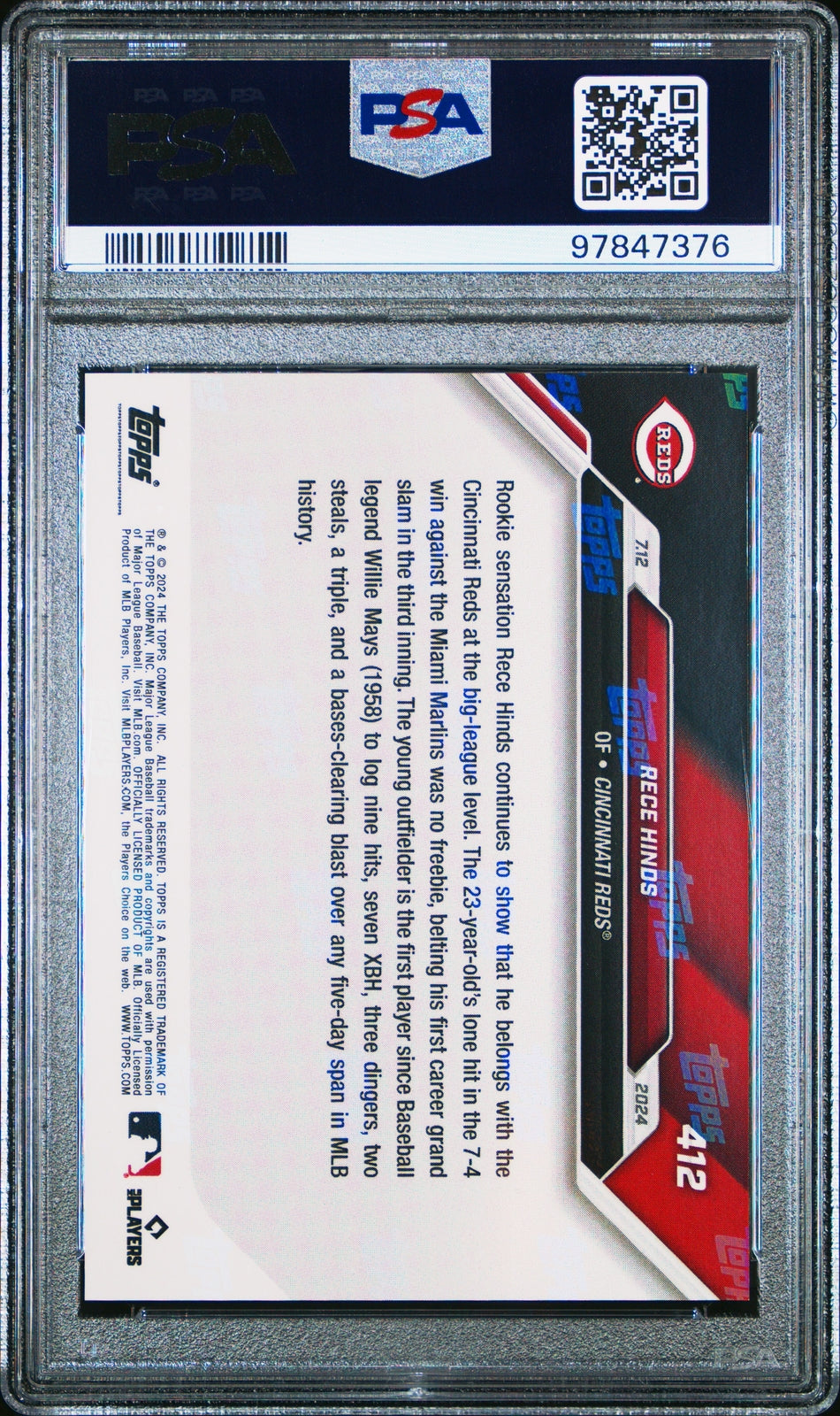 PSA 10 Rece Hinds Orange 5/5 RC Rookie #412 2024 Topps Now 97847376