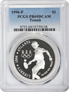 1996-P Tennis Olympic Silver Commemorative Dollar PR69DCAM PCGS Proof 69 DC-1