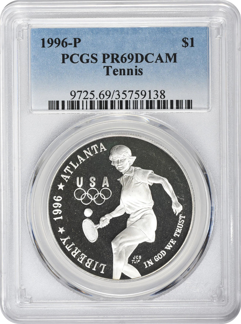 1996-P Tennis Olympic Silver Commemorative Dollar PR69DCAM PCGS Proof 69 DC-1