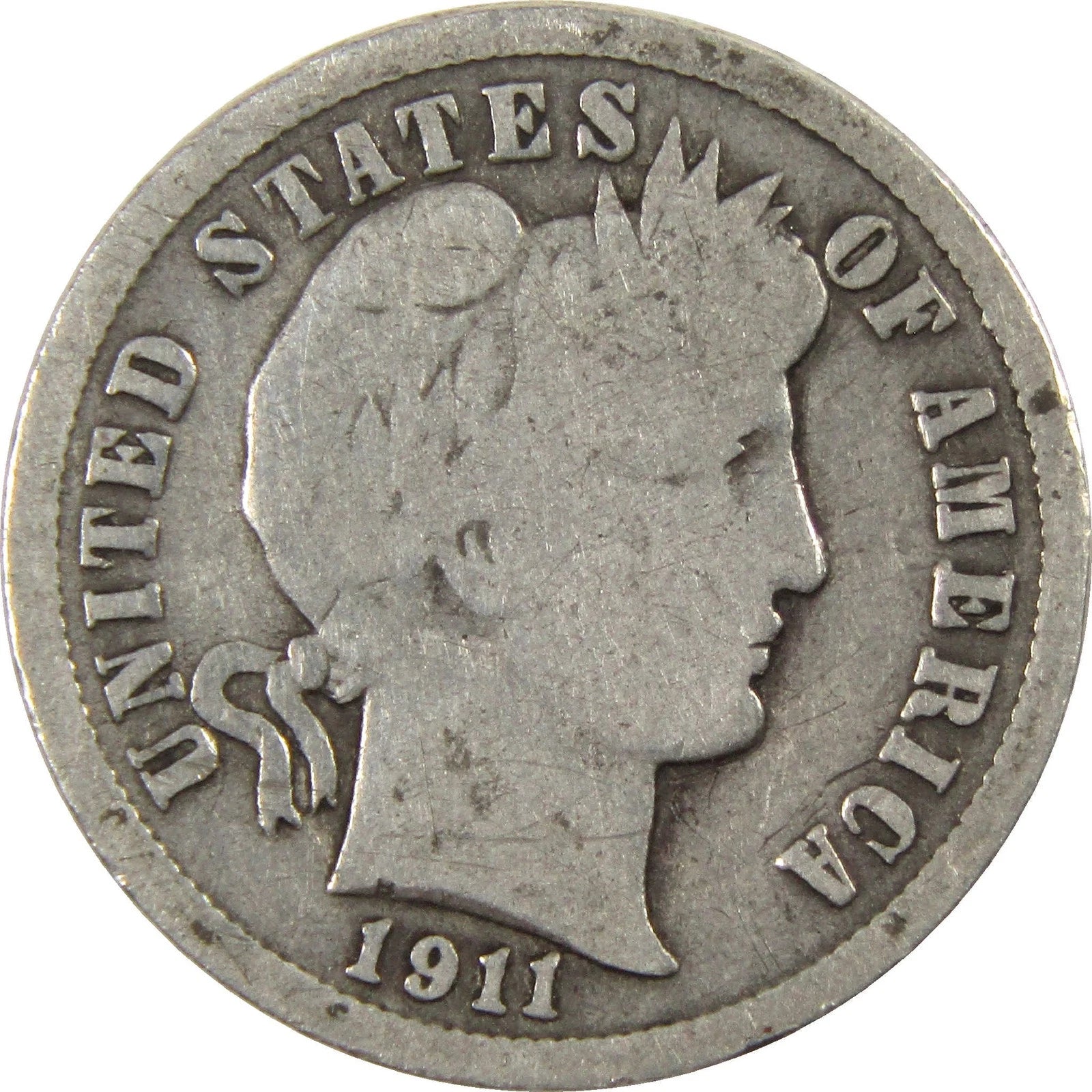 1911 Barber Dime G Good Silver 10c Coin-1