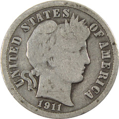 1911 Barber Dime G Good Silver 10c Coin-1