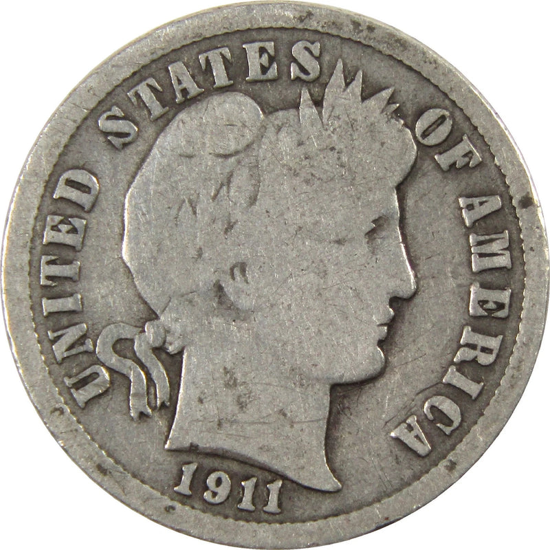 1911 Barber Dime G Good Silver 10c Coin-1