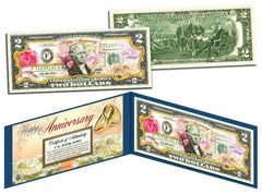 HAPPY ANNIVERSARY Keepsake Gift $2 Bill US Genuine Legal Tender with Folio & COA-1