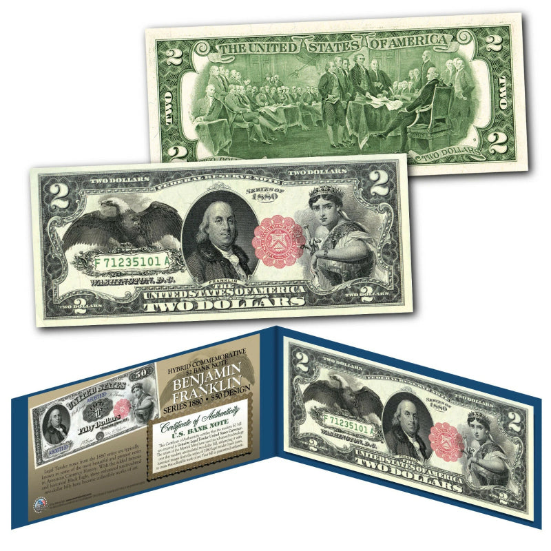 1880 Series $50 BEN FRANKLIN Hybrid Commemorative Banknote on modern $2 Bill-2