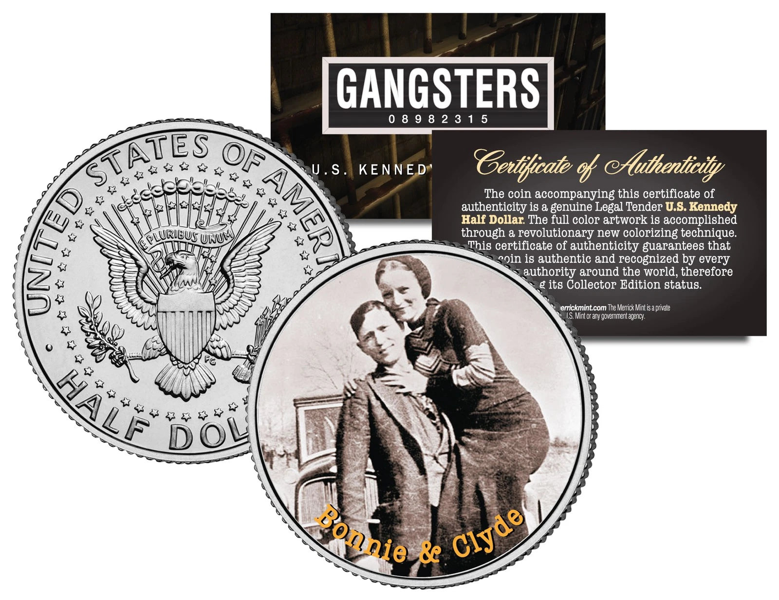 Moneda coloreada estadounidense de medio dólar de Kennedy, de Gánster Forajido y Ladrones de Bonnie Clyde-1