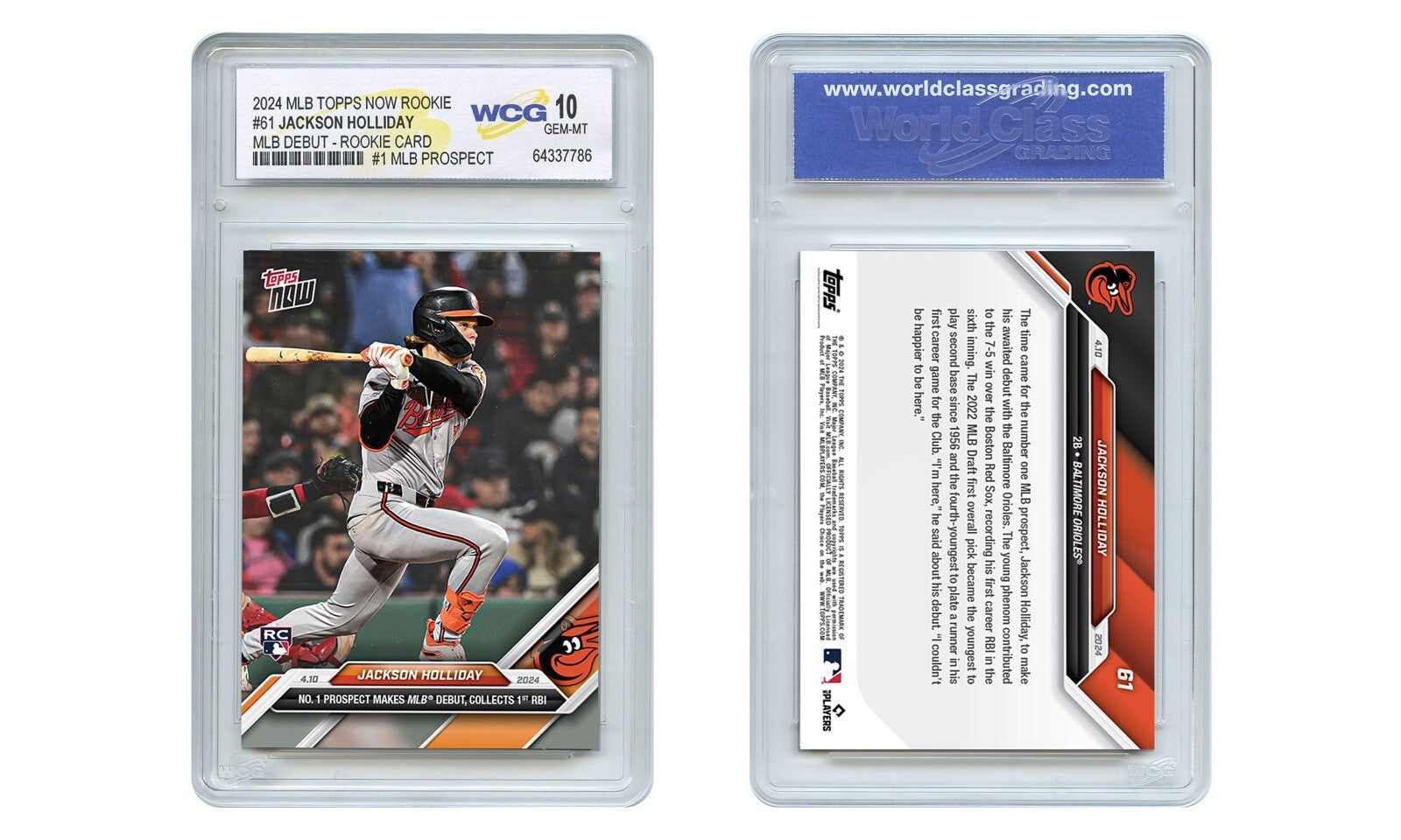 2024 Topps Now JACKSON HOLLIDAY 1st ROOKIE Card #61 RC #1 Draft Pick GEM MINT 10-2