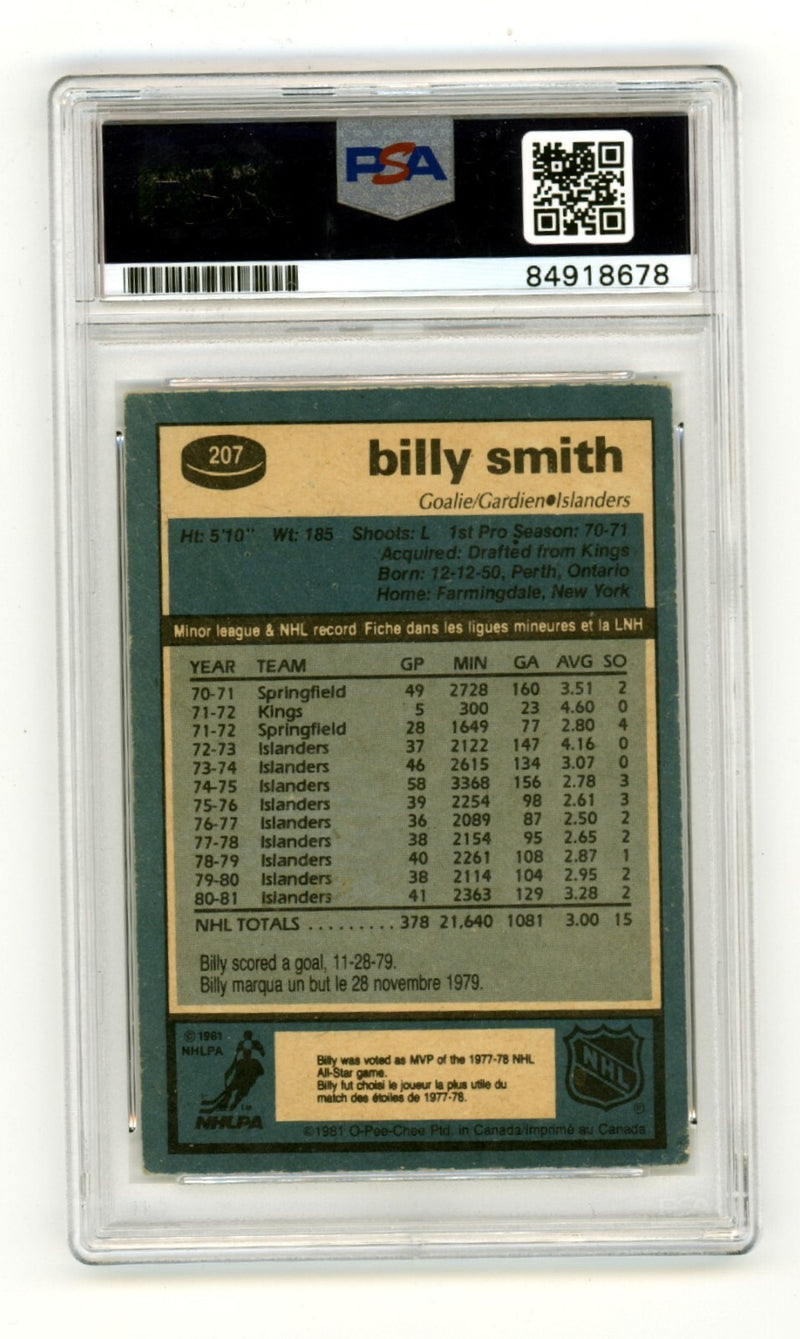 Billy Smith 1981-82 O-Pee-Chee OPC #207 Signed PSA Authentic Black Auto NYI HOF-2