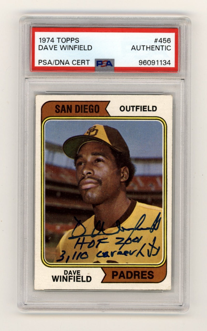 Dave Winfield 1974 Topps 456 Rookie RC Signed w/ HOF Hits Ins PSA Authentic Auto-3
