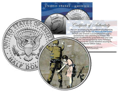 BANKSY * GIRL FRISKING SOLDIER * Colorized JFK Half Dollar U.S. Coin SEARCHING-1