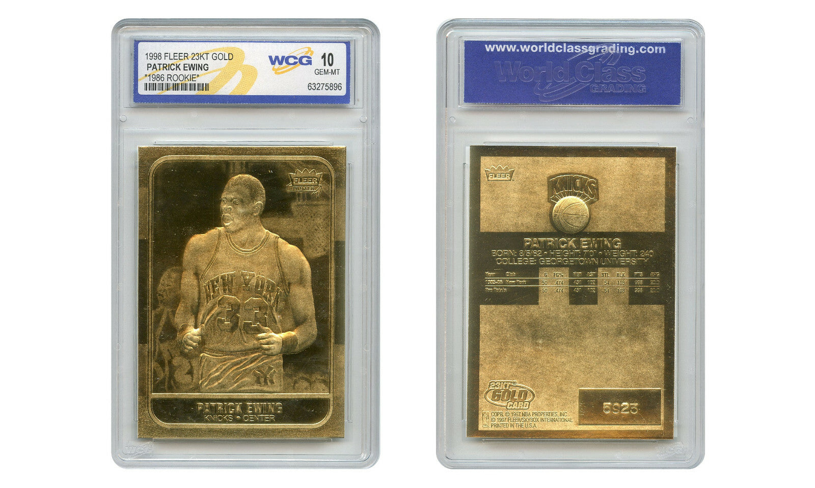 PATRICK EWING 1986 Fleer ROOKIE 23KT Gold '98 Card Sculptured Graded GEM MINT 10-2