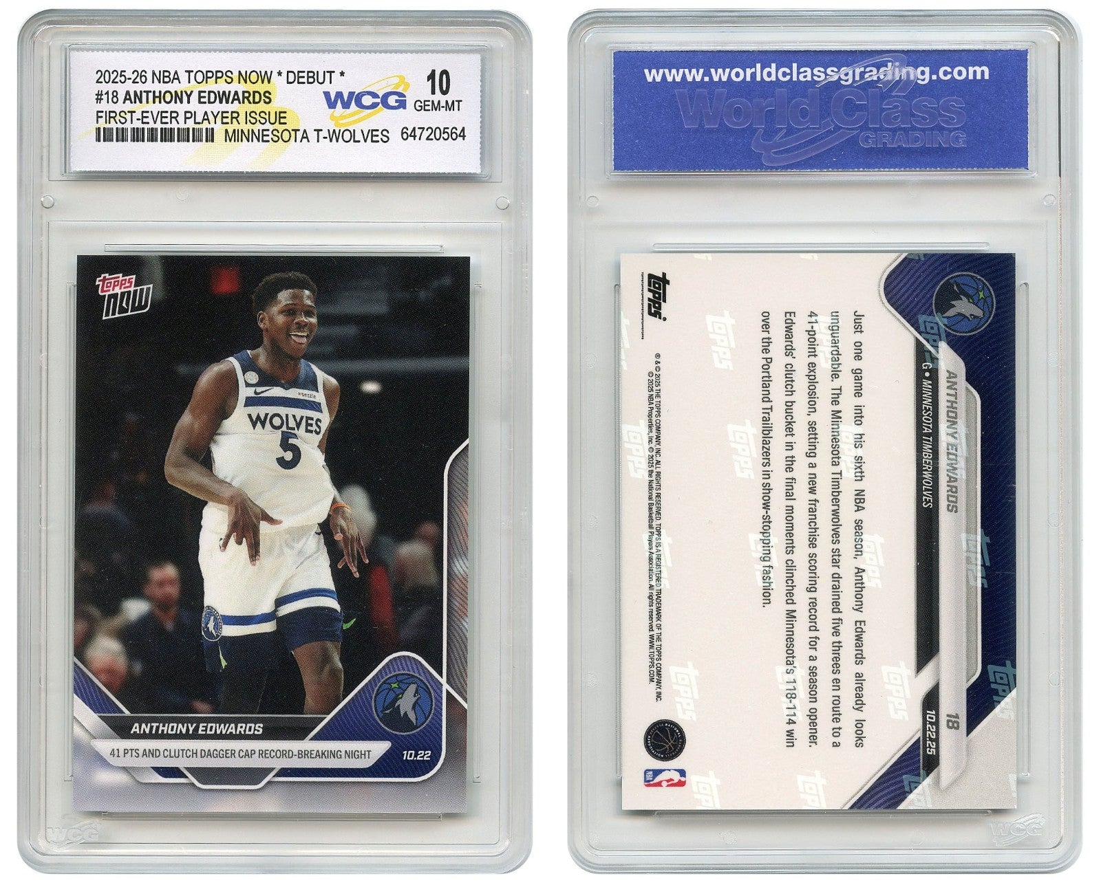 2025 NBA Topps Now Debut ANTHONY EDWARDS 1st Player Issue Card #18 - GEM-MINT 10-2
