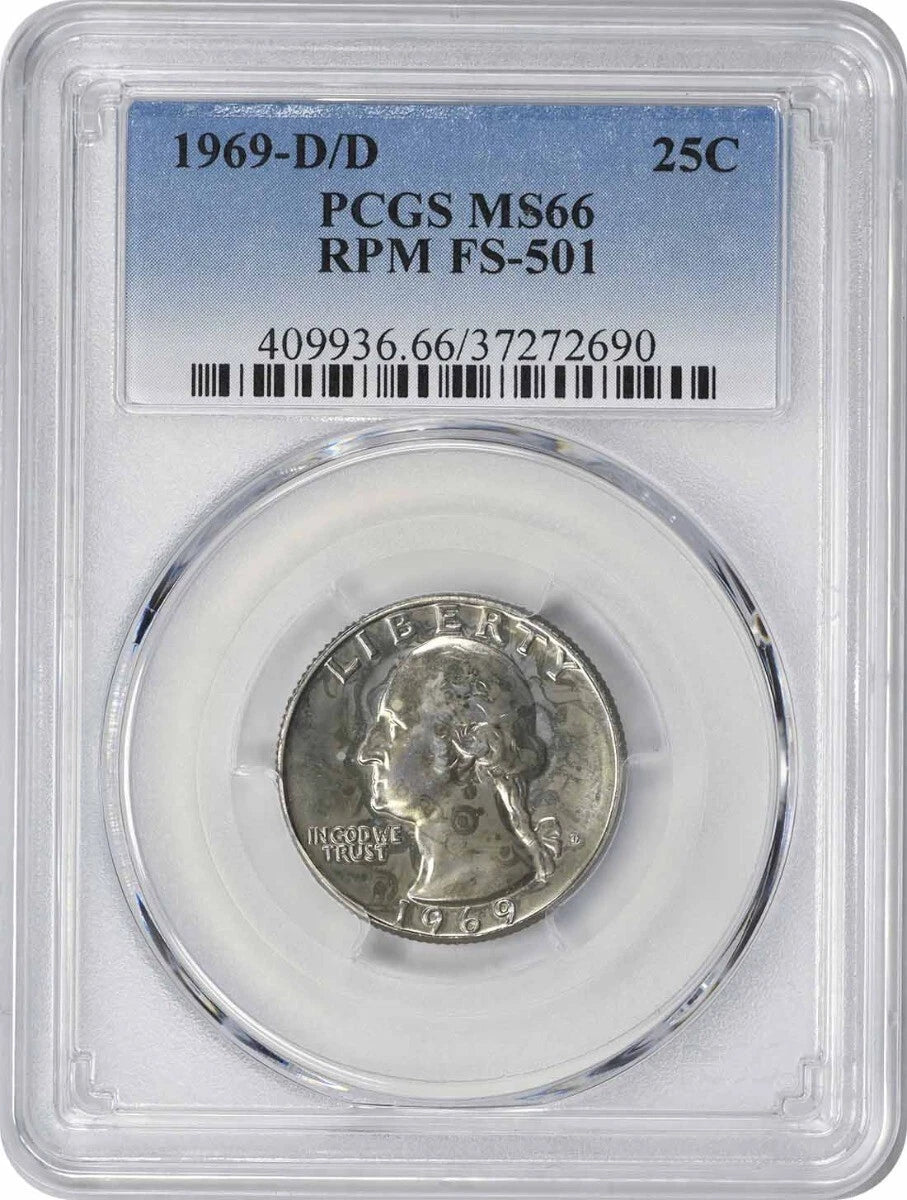 1969-D/D Washington Quarter RPM FS-501 MS66 PCGS-1