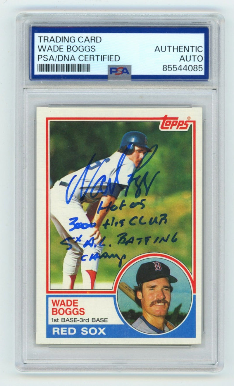 Wade Boggs 1983 Topps #498 Signed Rookie RC w/ 3 Insc. PSA Authentic Auto HOF-1
