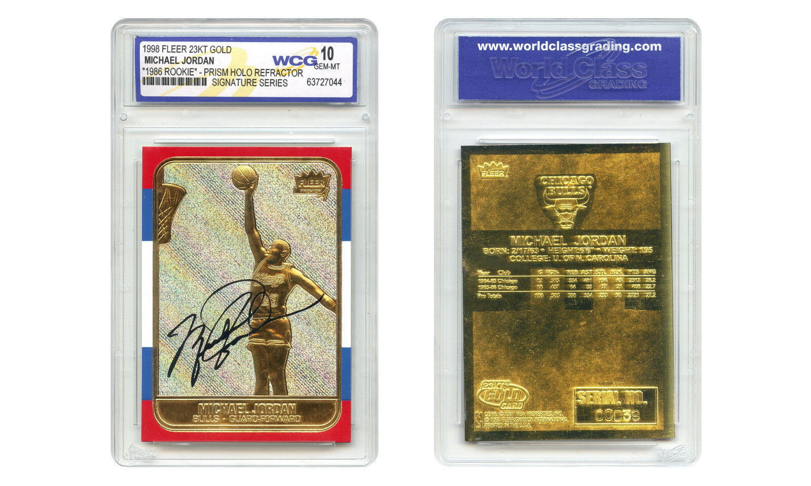 MICHAEL JORDAN 1998 FLEER 23K Gold Card PRIZM HOLO Rookie '86 Design - GEM MT 10