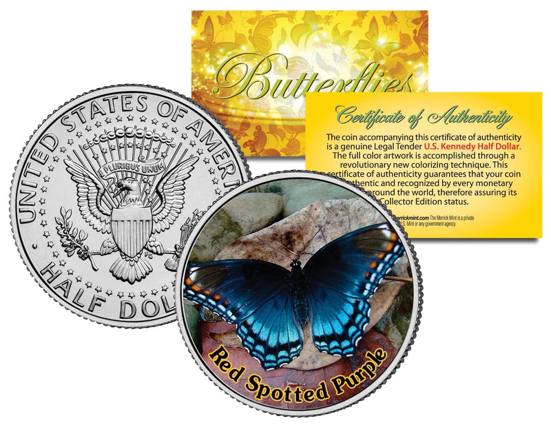 RED SPOTTED PURPLE BUTTERFLY JFK Kennedy Half Dollar US Colorized Coin-1