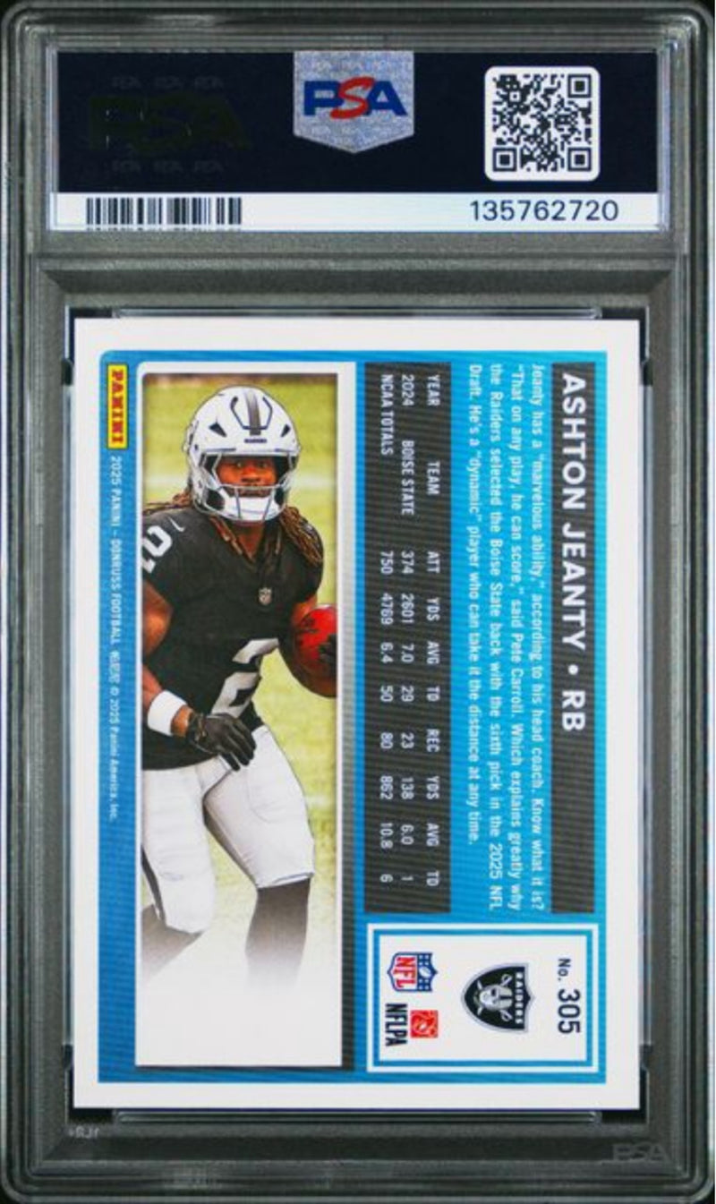 Graded 2025 Panini Donruss Ashton Jeanty #305 Rookie RC Football Card PSA 10-2