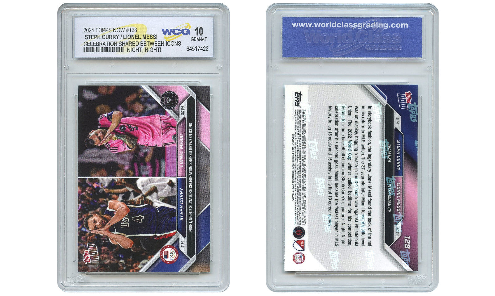 2024 Topps Now STEPH CURRY & LIONEL MESSI Double Card #128 - Graded GEM MINT 10-1