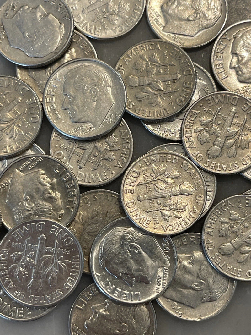 [Lot of 25] 1964 Roosevelt Dimes - ALL 1964 - 90% Silver CHOOSE # LOTS!-3