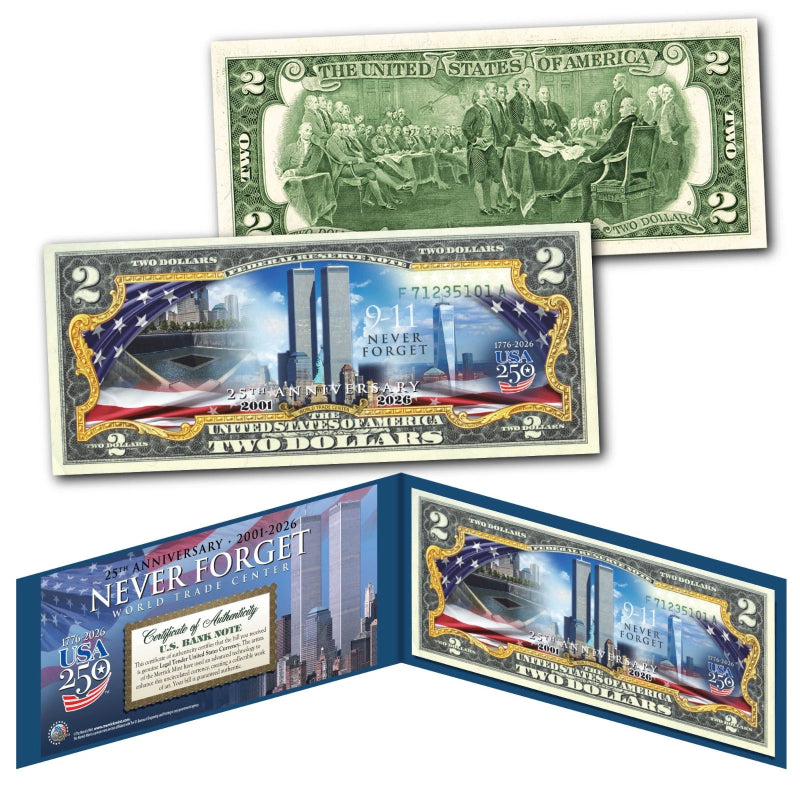 World Trade Center 9/11 WTC 25th ANNIVERSARY Genuine $2 U.S. Bill - AMERICA 250-2
