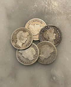 [Lot of 5] Barber Dimes - 90% Silver - CHOOSE HOW MANY LOTS OF 5 COINS!-1