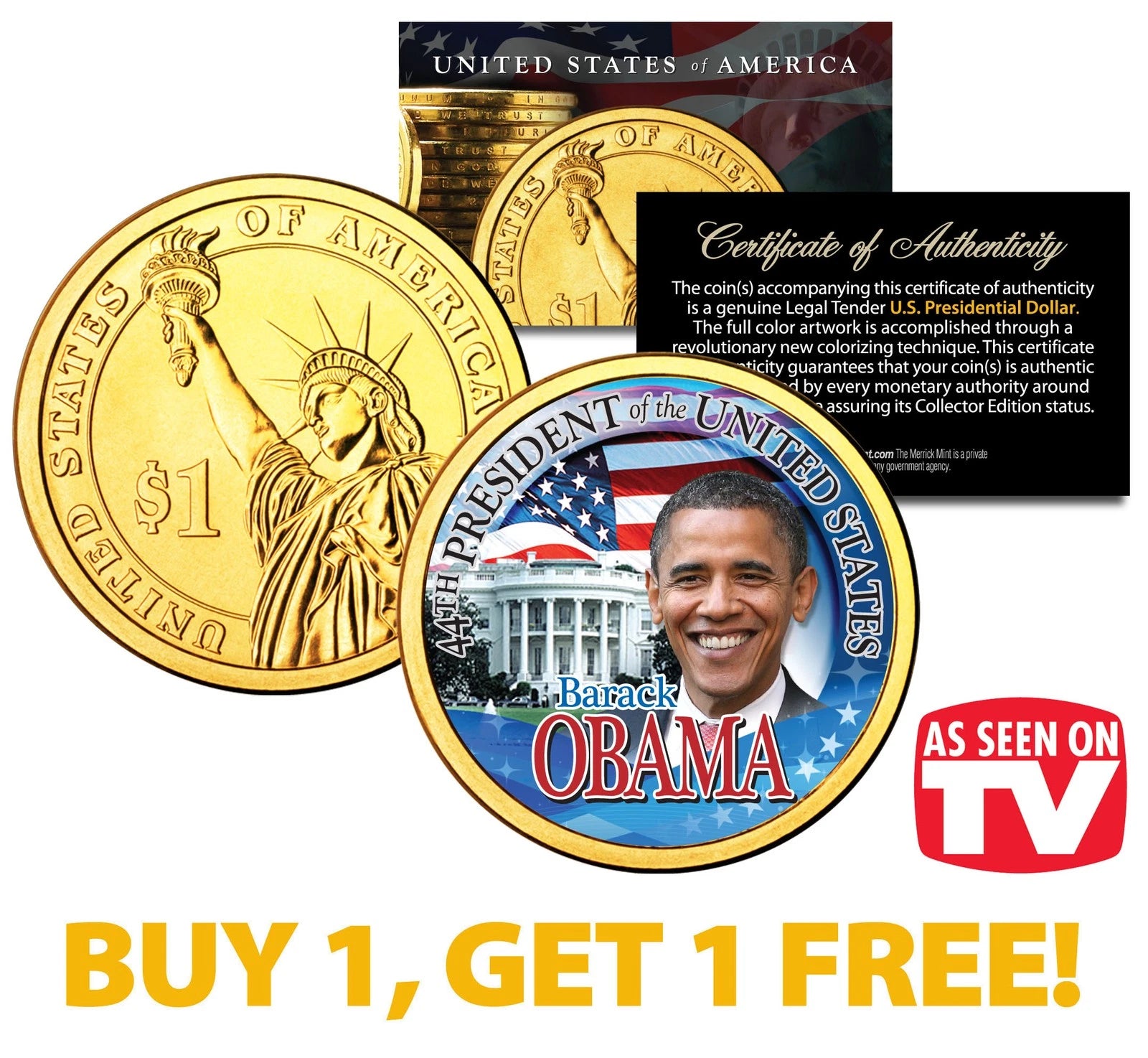 BARACK OBAMA Presidential $1 Dollar Coin Gold Plated *AS SEEN ON TV* BUY 1 GET 1-1