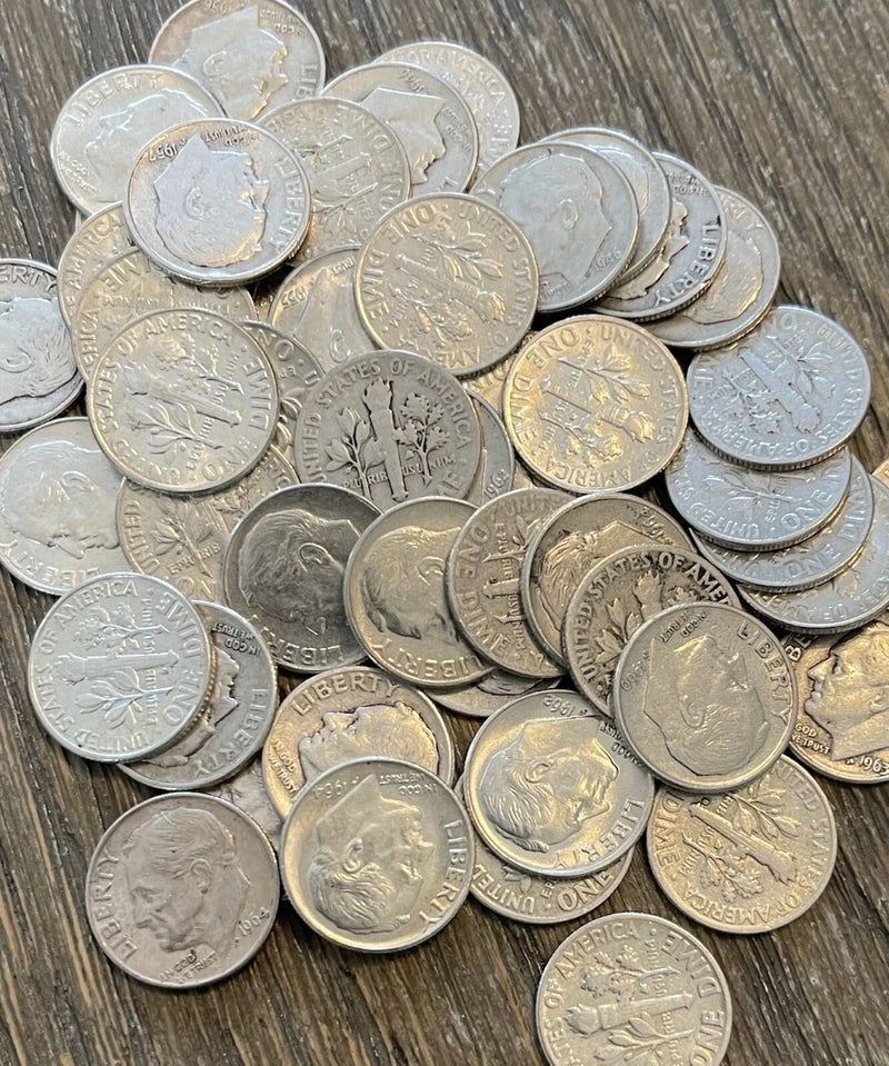Roosevelt Dime Full Roll, 50 monedas - 90% plata - Circulado, ¡elige cuántas!-3
