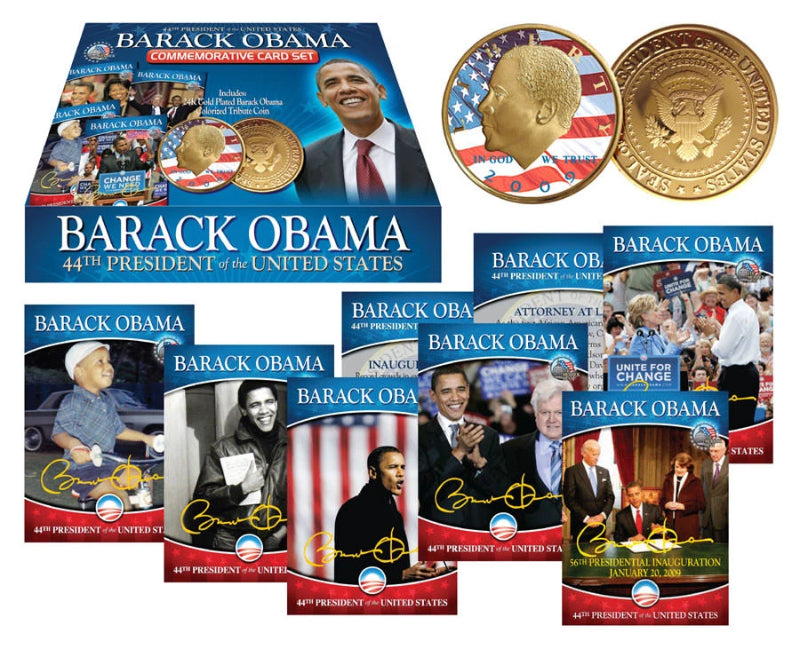 Lot of 4 BARACK OBAMA 2009 Commemorative Coin 24K Gold Plated plus 44-Card Set-1