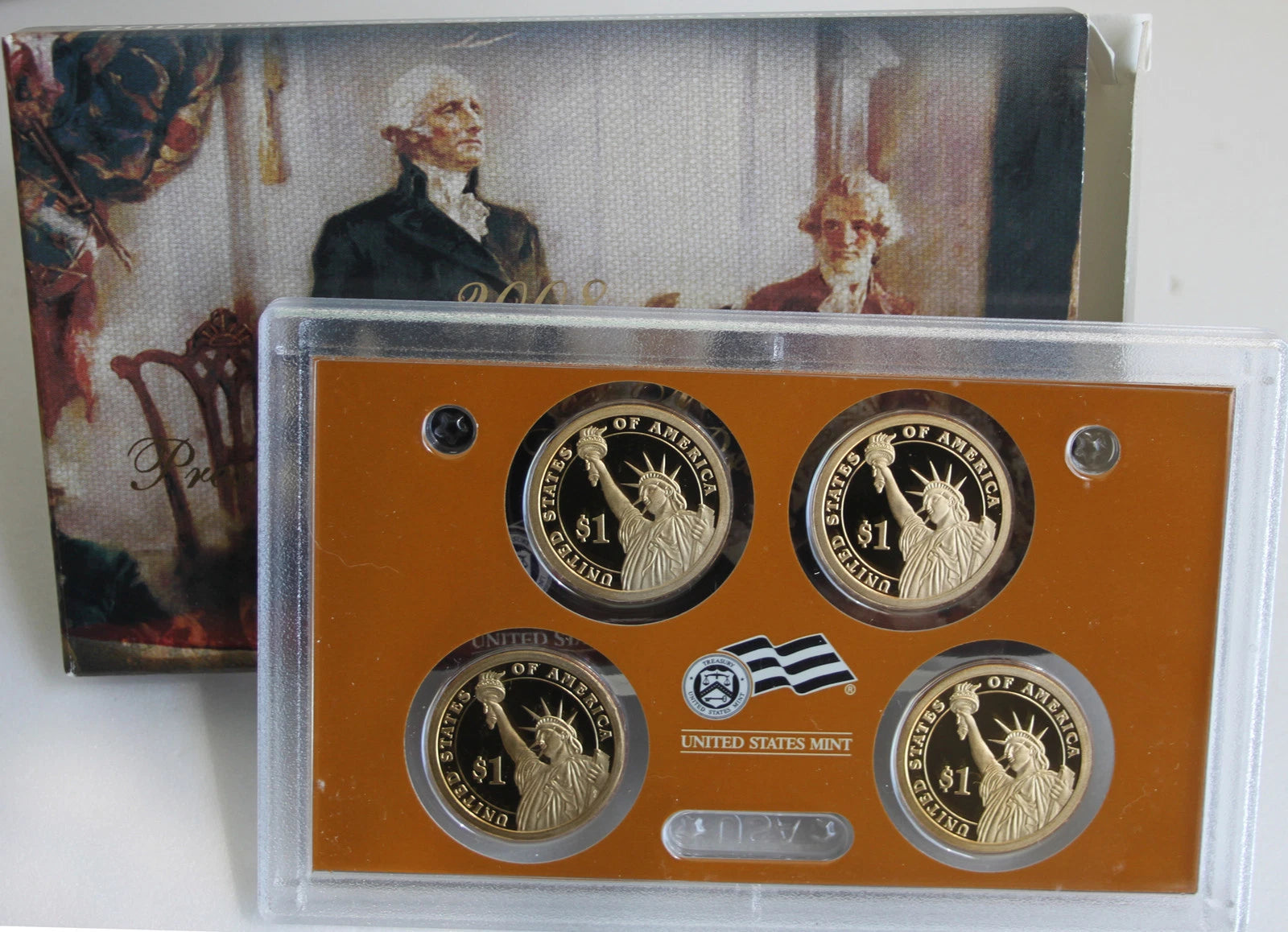 2008 S Presidential $1 Coin Proof Set 4 Dollars Box and COA as Issued by US Mint-3