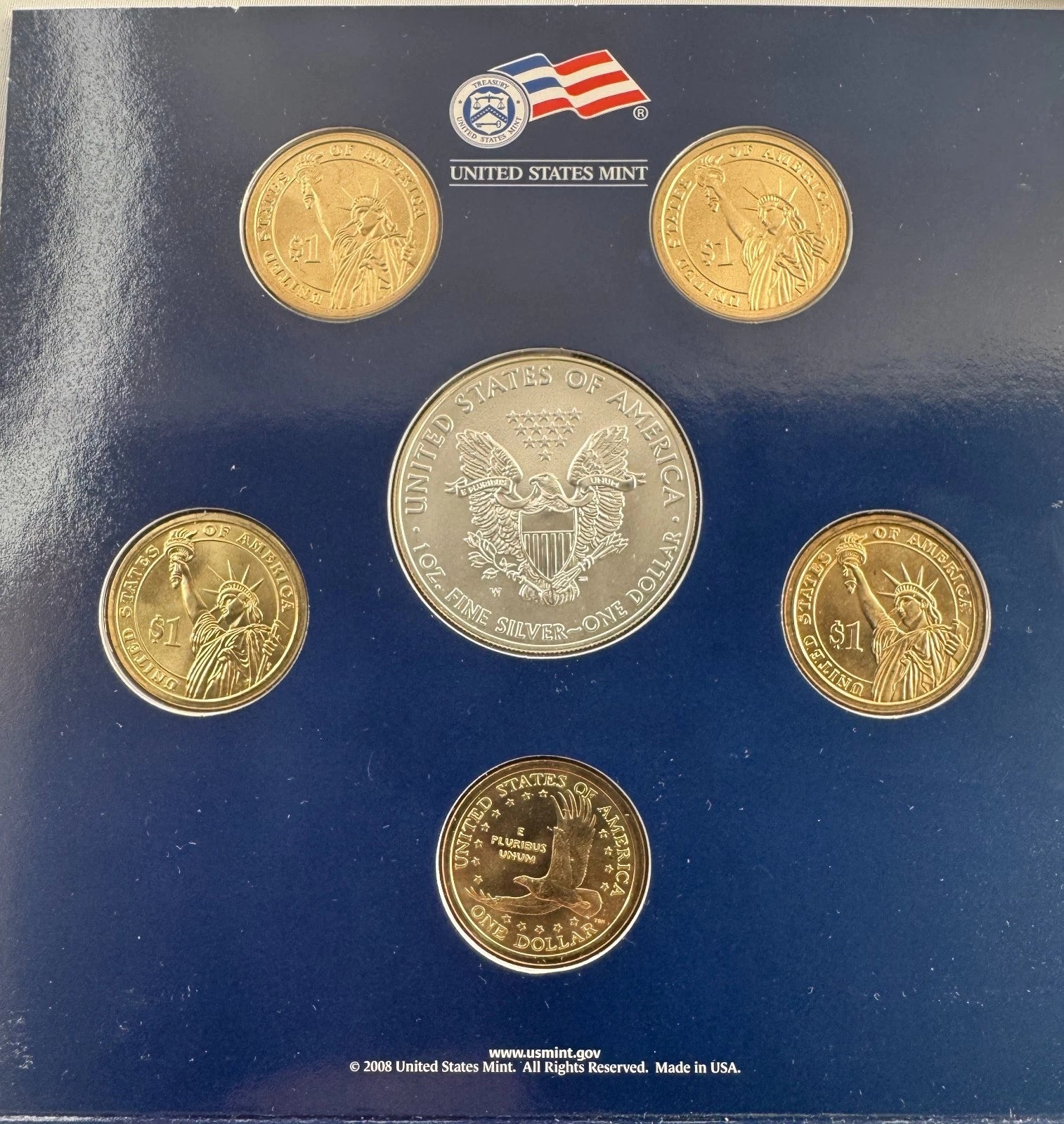 2008 US Mint Annual Uncirculated Dollar 6 Coin Set w/ 1 oz ASE + Golden Dollars-3