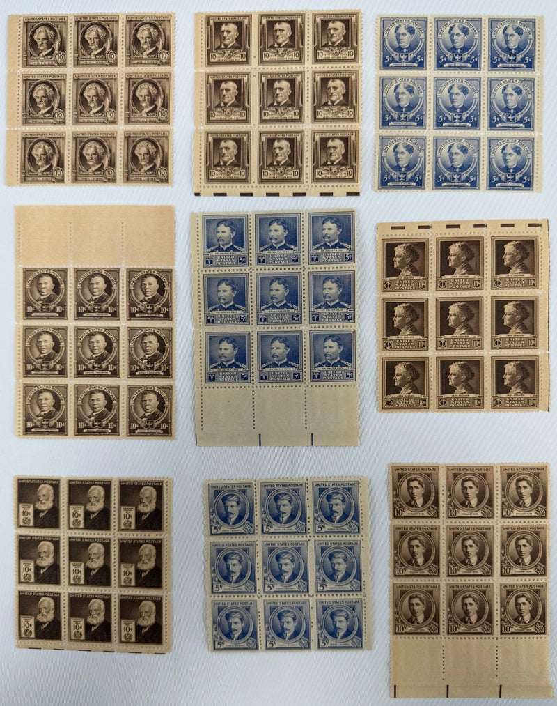 Lot of 9 Mint Never Hinged USPS Stamp Blocks 1940–1949 Famous Americans-3