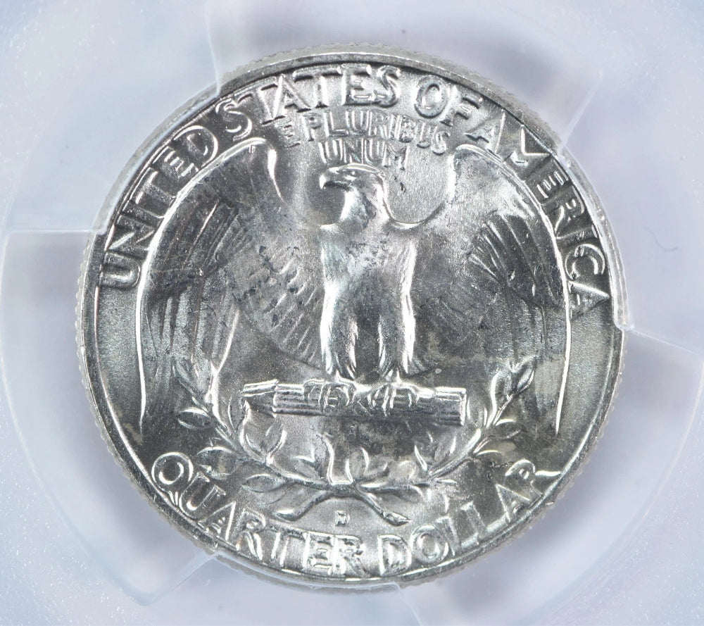 Moneda de 25 centavos Washington MS64 PCGS Etiqueta Azul 1962-D-3