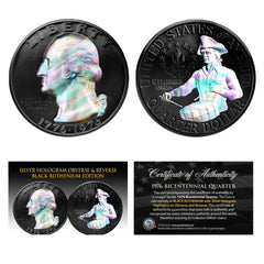1976 Bicentennial Genuine Quarter Coin - BLACK RUTHENIUM & SILVER HOLOGRAM-3