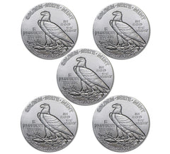 Lote de 5 (5) monedas redondas indias incrustadas de plata de 1929 de 0,10 (1/10) onzas troy .999-3
