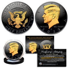 Black RUTHENIUM 2025 JFK Half Dollar U.S Coin 2-SIDED 24K Gold PHILADELPHIA MINT-1