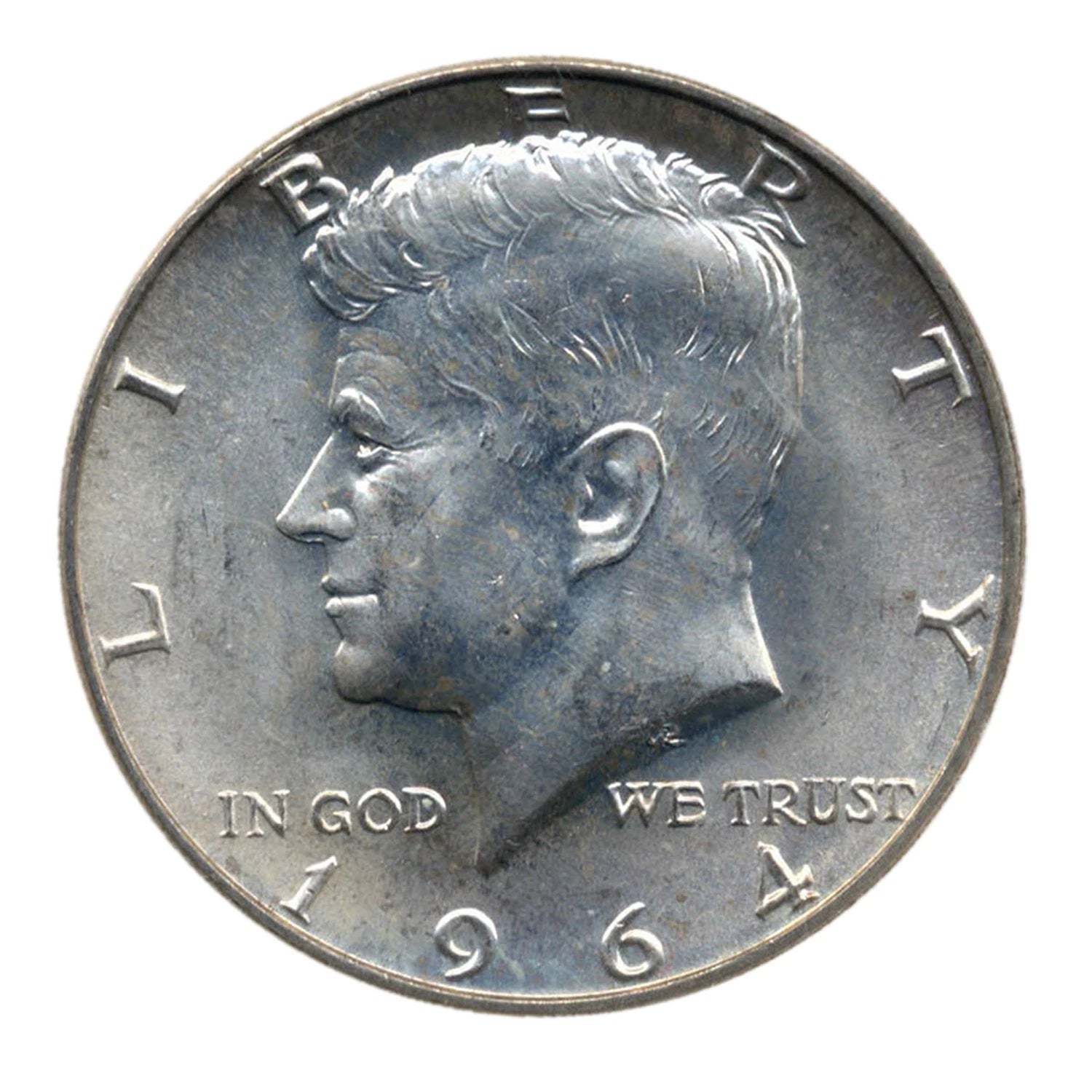 Juego de 2 monedas de medio dólar John F. Kennedy JFK de plata al 90 % de 1964, en muy buen estado de circulación.-3