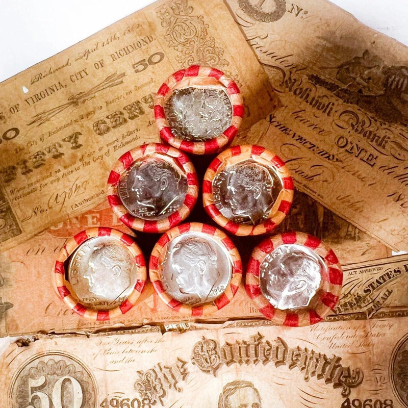 Rollo de centavos de trigo de 1909-1958 con moneda de diez centavos Roosevelt de plata BU | | REALMENTE SIN BUSCAR-4