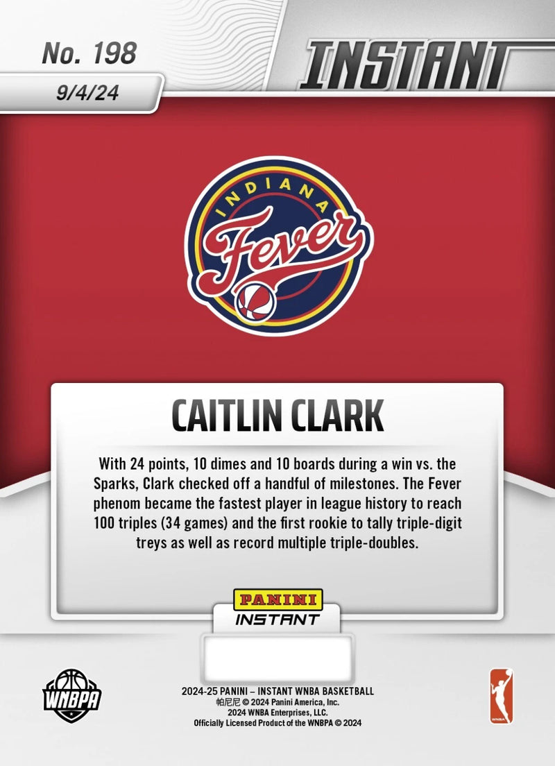 Tarjeta RC CAITLIN CLARK #198 NOVATO, grado 10, 2024 Panini Instant Indiana Fever-4