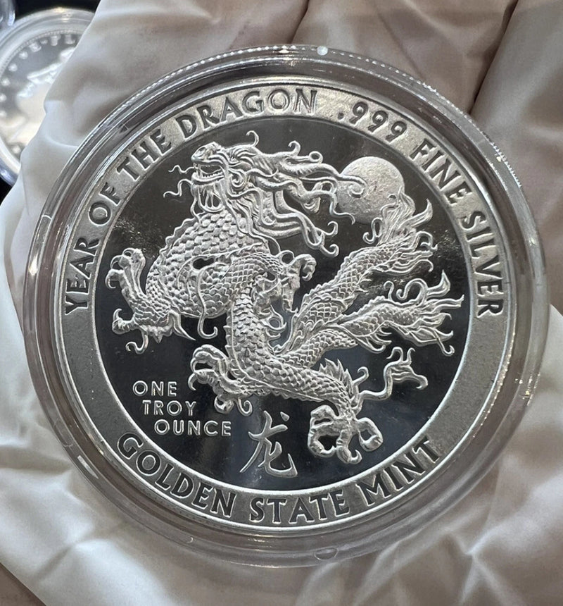 2024 Year of the DRAGON 1 oz .999 FINE SILVER BU ROUND IN A CAPSULE Gsm-6