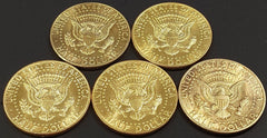 Lot of FIVE 1964 Kennedy Silver Half Dollars! Gold plated!-3
