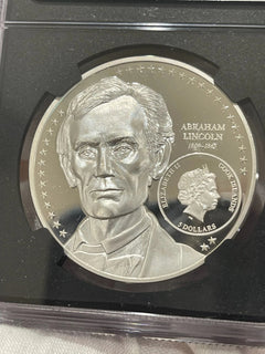 ABRAHAM LINCOLN PF70 By Miles Standish 1oz Silver Coin 5$ Cook Islands 2022 LOC7-3