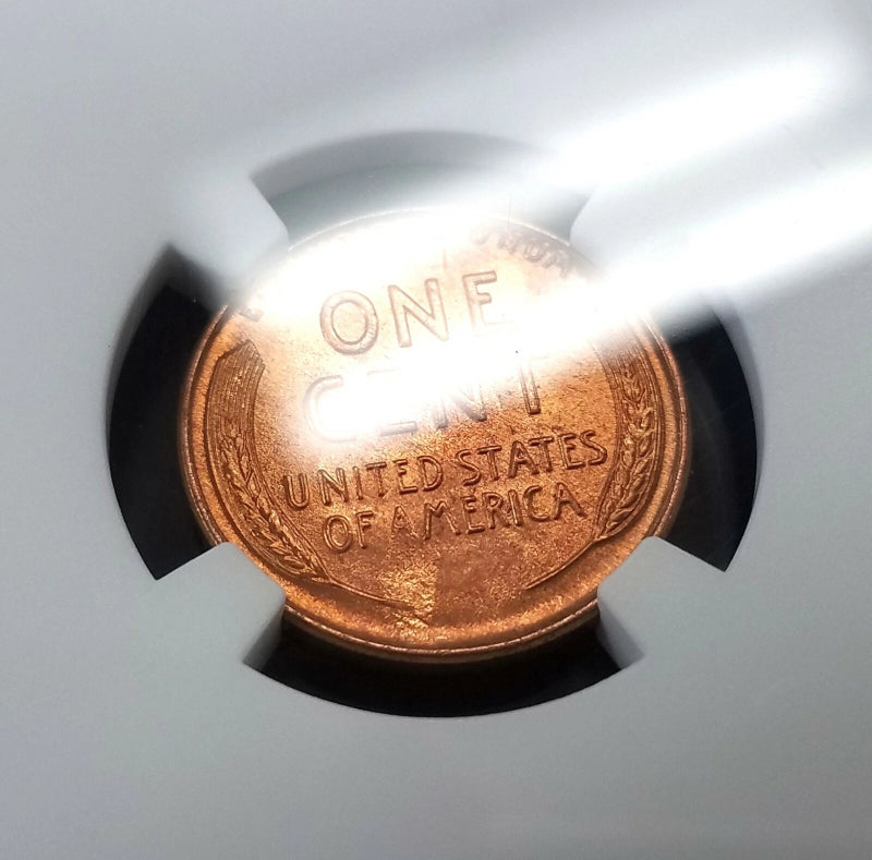 1938 Lincoln Cent certified Mint Error, Reverse Struck Thru, MS 66 RD by NGC!-3