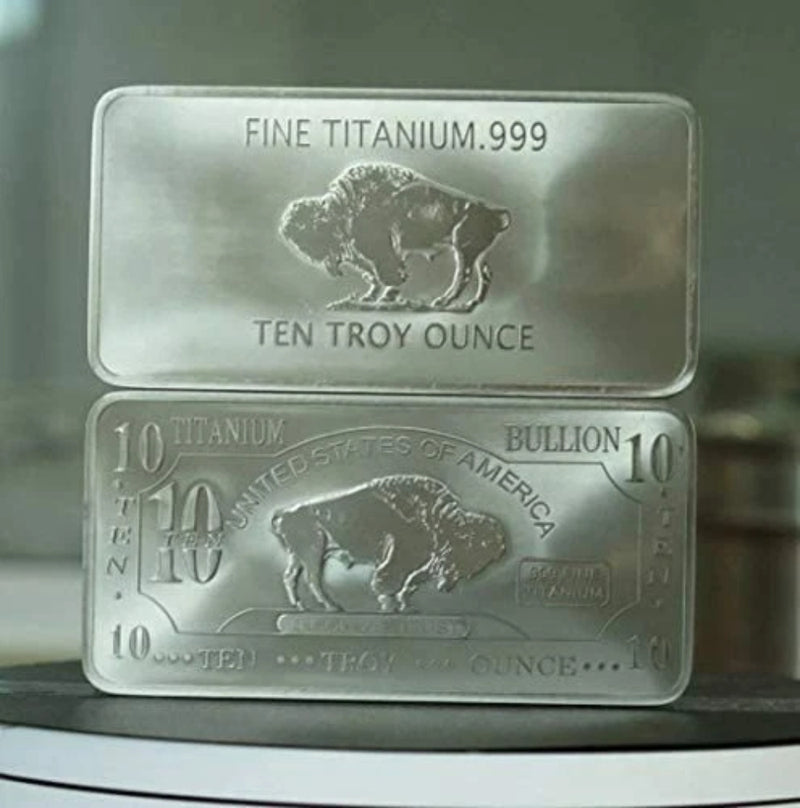 1 barra de titanio Buffalo de 10 onzas, elemento de titanio fino .999, uno a diez onzas-3
